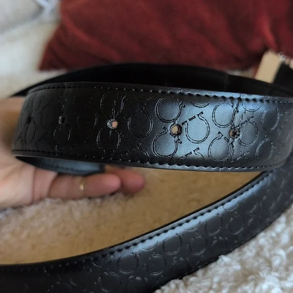 Salvatore Ferragamo Black Leather Belt with Gold Double Gancini Buckle